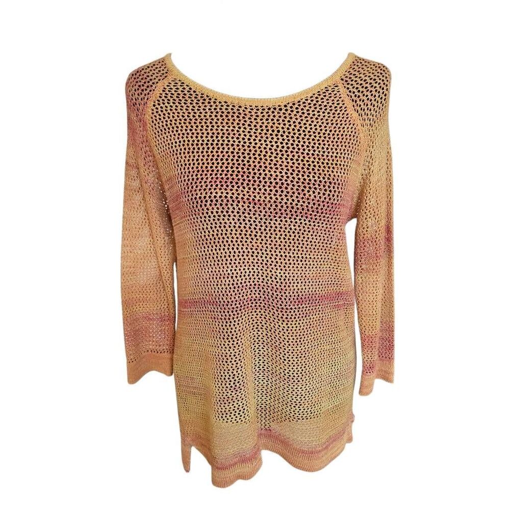 Project Womens Open Knit Pullover Raglan Sleeve Variegated Peach Sweater Medium
